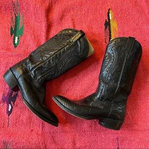DAN POST Black Cowboy Cowgirl Western Leather Boots Mens Womens 9 11